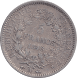 1848 SILVER 5 FRANC FRANCE - SILVER WORLD COINS - Cambridgeshire Coins