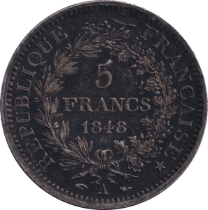 1848 SILVER 5 FRANC FRANCE - SILVER WORLD COINS - Cambridgeshire Coins