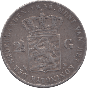 1848 SILVER NETHERLANDS 2 1/2 GULDEN - SILVER WORLD COINS - Cambridgeshire Coins