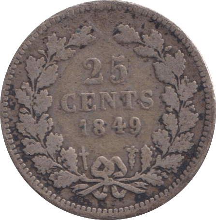 1849 25 CENTS NETHERLANDS - WORLD COINS - Cambridgeshire Coins