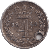 1849 FOUR PENCE ( FINE ) HOLED - WORLD COINS - Cambridgeshire Coins