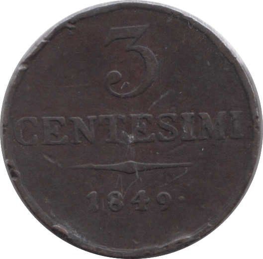 1849 ITALY THREE CENTESIMI - WORLD COINS - Cambridgeshire Coins