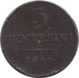 1849 ITALY THREE CENTESIMI - WORLD COINS - Cambridgeshire Coins