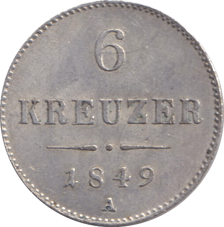 1849 SILVER 6 KREUZER AUSTRIA - SILVER WORLD COINS - Cambridgeshire Coins