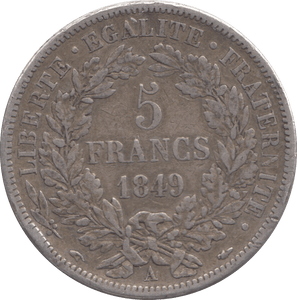 1849 SILVER FRANCE 5 FRANCS PARIS - SILVER WORLD COINS - Cambridgeshire Coins