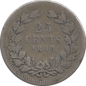 1849 SILVER TWENTY FIVE CENTS NETHERLANDS - SILVER WORLD COINS - Cambridgeshire Coins