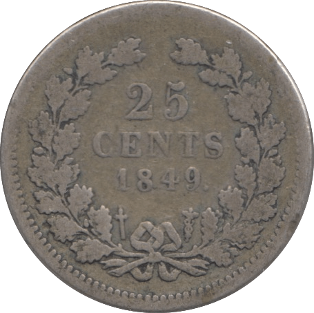 1849 SILVER TWENTY FIVE CENTS NETHERLANDS - SILVER WORLD COINS - Cambridgeshire Coins