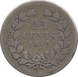 1849 SILVER TWENTY FIVE CENTS NETHERLANDS - SILVER WORLD COINS - Cambridgeshire Coins