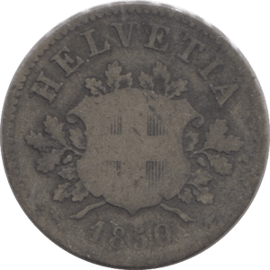 1850 SILVER 10 RAPPEN SWITZERLAND - SILVER WORLD COINS - Cambridgeshire Coins