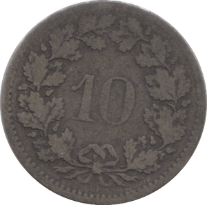 1850 SILVER 10 RAPPEN SWITZERLAND - SILVER WORLD COINS - Cambridgeshire Coins