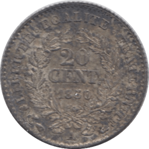 1850 SILVER 20 CENTIMES FRANCE - SILVER WORLD COINS - Cambridgeshire Coins