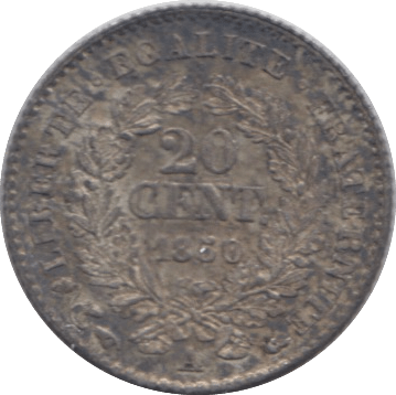 1850 SILVER 20 CENTIMES FRANCE - SILVER WORLD COINS - Cambridgeshire Coins