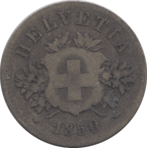 1850 SILVER 20 RAPPEN SWITZERLAND - SILVER WORLD COINS - Cambridgeshire Coins