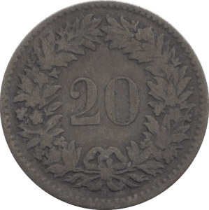 1850 SILVER 20 RAPPEN SWITZERLAND - SILVER WORLD COINS - Cambridgeshire Coins