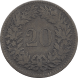 1850 SILVER 20 RAPPEN SWITZERLAND - SILVER WORLD COINS - Cambridgeshire Coins