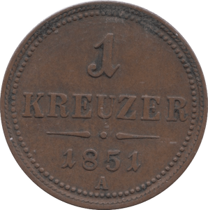1851 AUSTRIA 1 KREUZER - WORLD COINS - Cambridgeshire Coins