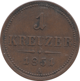 1851 AUSTRIA 1 KREUZER - WORLD COINS - Cambridgeshire Coins