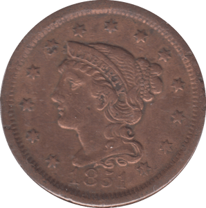1851 ONE CENT USA - WORLD COINS - Cambridgeshire Coins