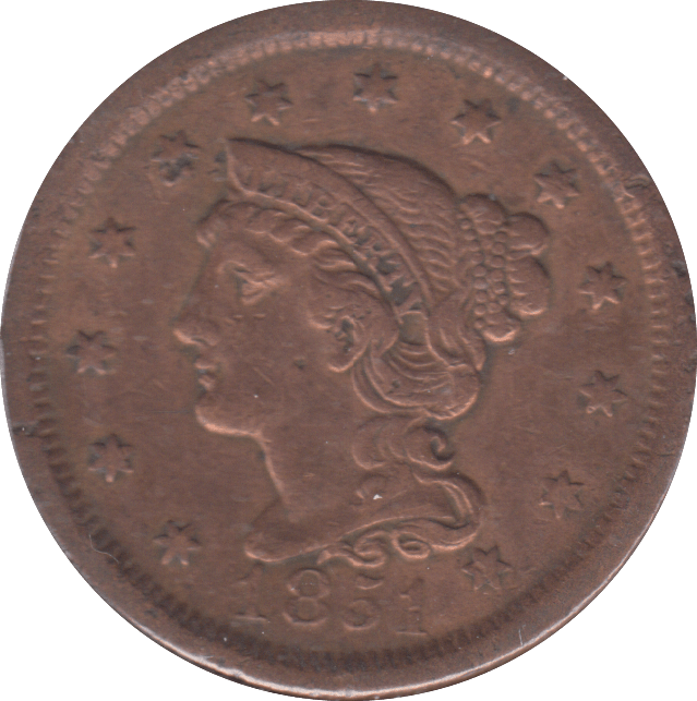 1851 ONE CENT USA - WORLD COINS - Cambridgeshire Coins