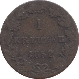 1852 ONE KREUZER GERMANY - WORLD COINS - Cambridgeshire Coins