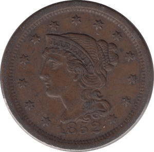 1852 USA ONE CENT - WORLD COINS - Cambridgeshire Coins