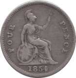 1854 FOURPENCE ( FINE ) - FOURPENCE - Cambridgeshire Coins
