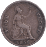 1855 FOURPENCE ( FINE ) - FOURPENCE - Cambridgeshire Coins