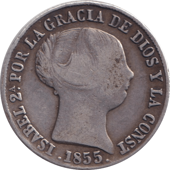 1855 SILVER FOUR REALES SPAIN - SILVER WORLD COINS - Cambridgeshire Coins