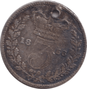 1856 THREEPENCE ( NF ) HOLED - THREEPENCE - Cambridgeshire Coins