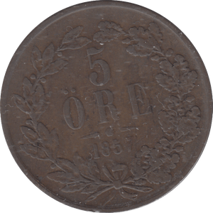 1857 5 ORE SWEDEN - WORLD COINS - Cambridgeshire Coins