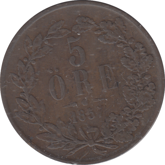 1857 5 ORE SWEDEN - WORLD COINS - Cambridgeshire Coins