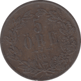 1857 5 ORE SWEDEN - WORLD COINS - Cambridgeshire Coins