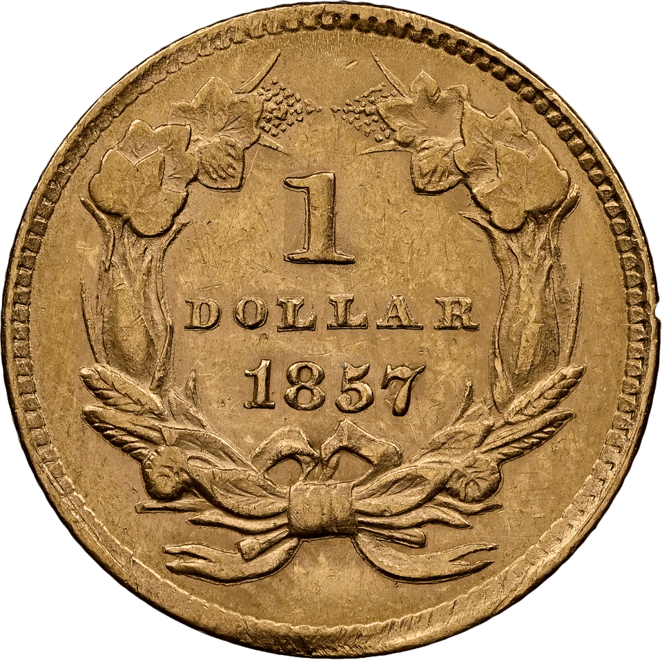 1857 GOLD $1 DOLLAR UNC DETAILS (NGC) CLEANED - NGC GOLD COINS - Cambridgeshire Coins
