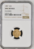 1857 GOLD $1 DOLLAR UNC DETAILS (NGC) CLEANED - NGC GOLD COINS - Cambridgeshire Coins