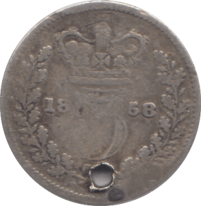 1858 HOLED THREEPENCE ( NF ) - THREEPENCE - Cambridgeshire Coins