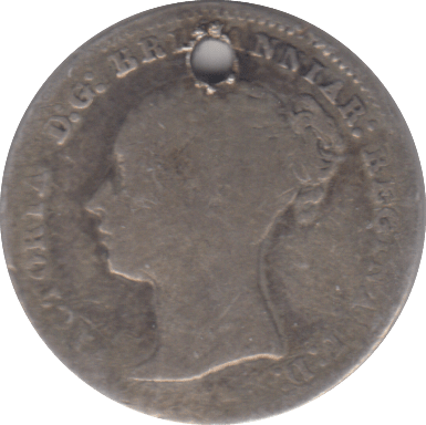 1858 HOLED THREEPENCE ( NF ) - THREEPENCE - Cambridgeshire Coins