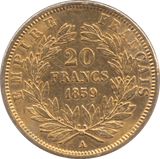 1859 GOLD 20 FRANC FRANCE ( A ) NAPOLEON - GOLD WORLD COINS - Cambridgeshire Coins
