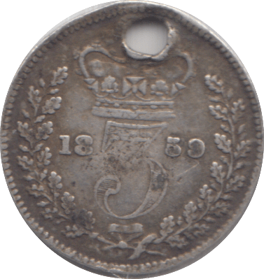 1859 HOLED THREEPENCE ( GF ) - THREEPENCE - Cambridgeshire Coins