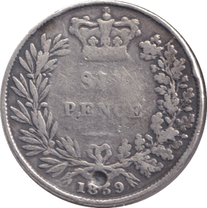1859 SIXPENCE ( FINE ) HOLED - SIXPENCE - Cambridgeshire Coins