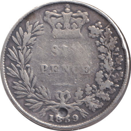 1859 SIXPENCE ( FINE ) HOLED - SIXPENCE - Cambridgeshire Coins