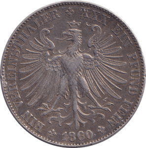 1860 SILVER 1 THALER GERMANY - SILVER WORLD COINS - Cambridgeshire Coins