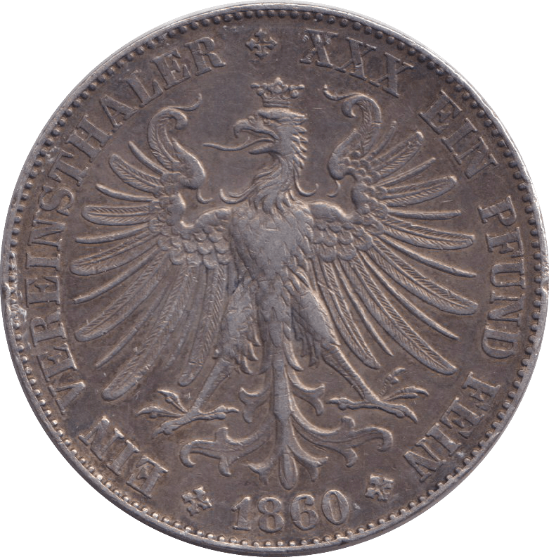 1860 SILVER 1 THALER GERMANY - SILVER WORLD COINS - Cambridgeshire Coins