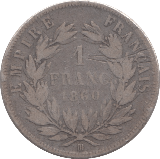 1860 SILVER ONE FRANC FRANCE - SILVER WORLD COINS - Cambridgeshire Coins