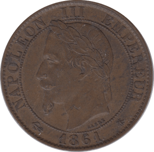 1861 FIVE CENTIMES FRANCE - WORLD COINS - Cambridgeshire Coins