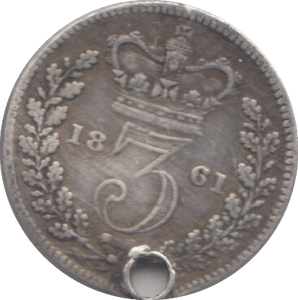 1861 HOLED THREEPENCE ( GF ) - THREEPENCE - Cambridgeshire Coins