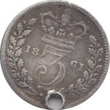 1861 HOLED THREEPENCE ( GF ) - THREEPENCE - Cambridgeshire Coins