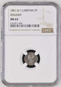 1861 SILVER MAUNDY TWOPENCE ( NGC ) MS 63 - NGC SILVER COINS - Cambridgeshire Coins