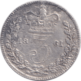1861 THREEPENCE ( VF ) - THREEPENCE - Cambridgeshire Coins