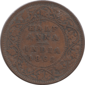 1862 1/2 ANNA BRITISH INDIA - WORLD COINS - Cambridgeshire Coins