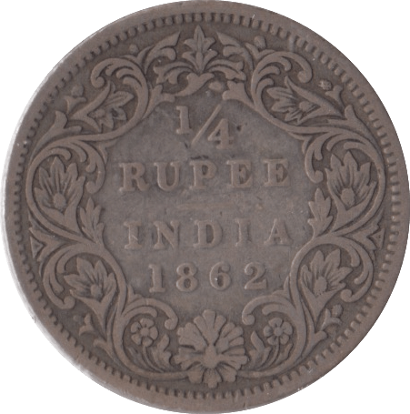 1862 QUARTER RUPEE INDIA - SILVER WORLD COINS - Cambridgeshire Coins